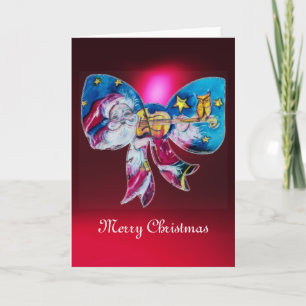 INSPIRED SANTA PLAYING VIOLIN CHRISTMAS BOW Red Holiday Card