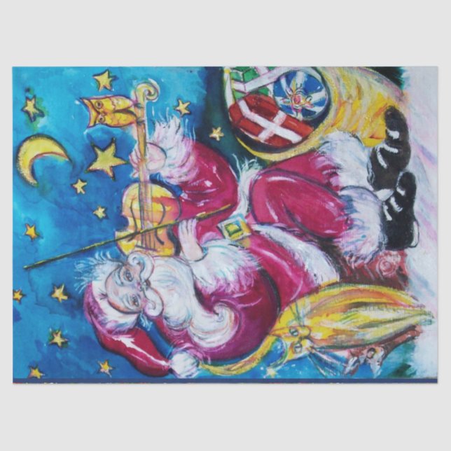 INSPIRED SANTA PLAYING VIOLIN Christmas Night Blue Tissue Paper (Front)