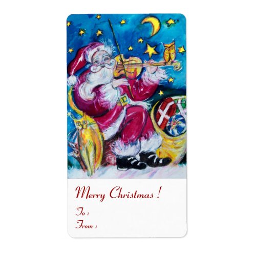 INSPIRED SANTA PLAYING VIOLIN Christmas Red White Label