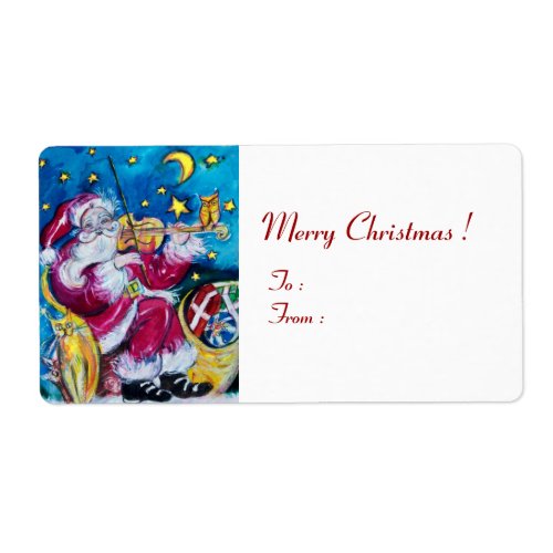INSPIRED SANTA PLAYING VIOLIN Christmas Red White Label