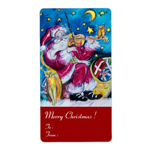 INSPIRED SANTA PLAYING VIOLIN Red Blue Christmas Label
