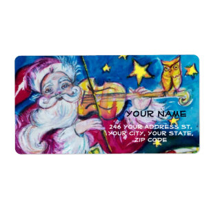 INSPIRED SANTA PLAYING VIOLIN WITH OWL Christmas Label