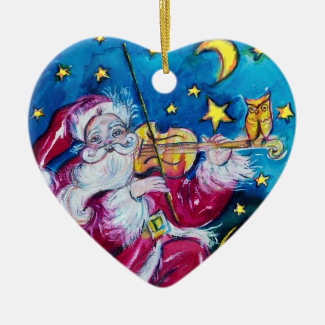 INSPIRED SANTA Red Ruby Gem Stone Heart Ceramic Ornament (Front)