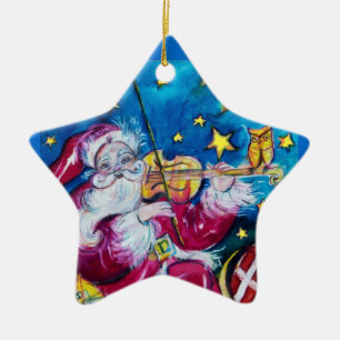 INSPIRED SANTA Red Ruby Gem Stone Star Ceramic Ornament