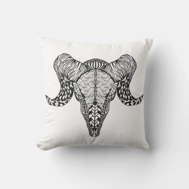 Inspired Sheep Skull Throw Pillow (Front)