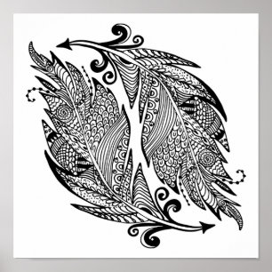 Inspired Sketch Of Feathers 2 Poster