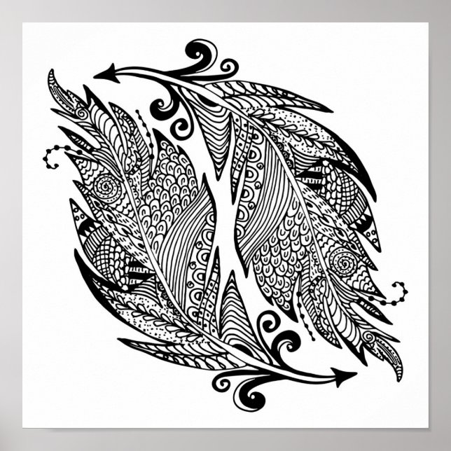 Inspired Sketch Of Feathers 2 Poster (Front)