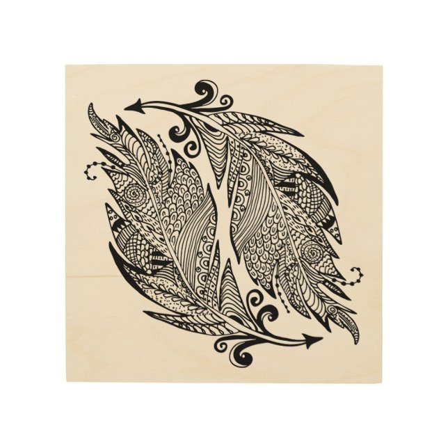 Inspired Sketch Of Feathers 5 Wood Wall Decor (Front)