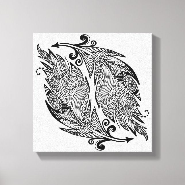 Inspired Sketch Of Feathers 6 Canvas Print (Front)