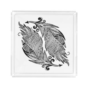Inspired Sketch Of Feathers Acrylic Tray