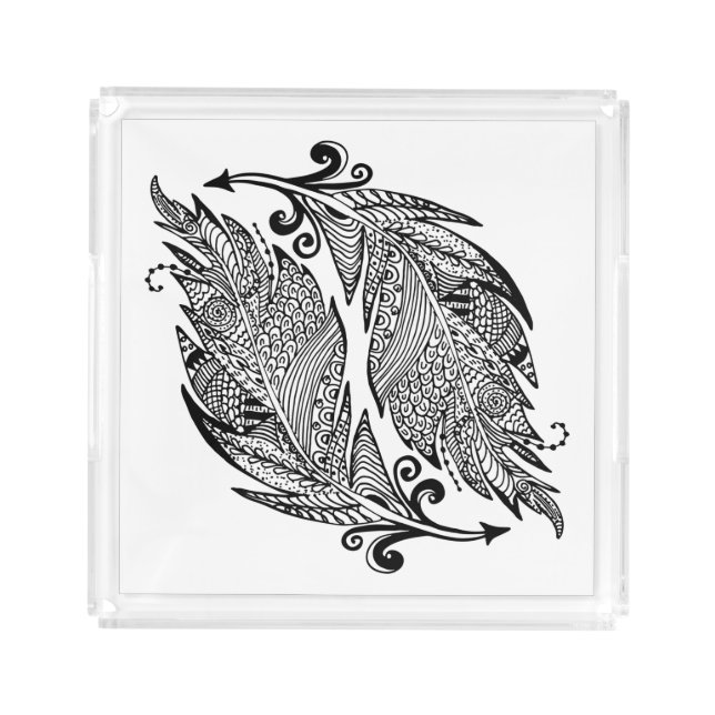 Inspired Sketch Of Feathers Acrylic Tray (Front)