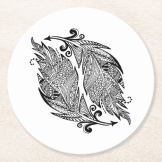 Inspired Sketch Of Feathers Round Paper Coaster