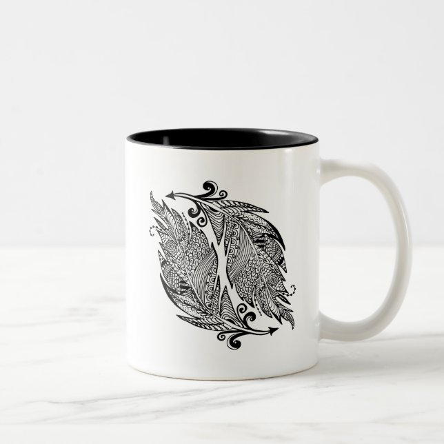 Inspired Sketch Of Feathers Two-Tone Coffee Mug (Right)