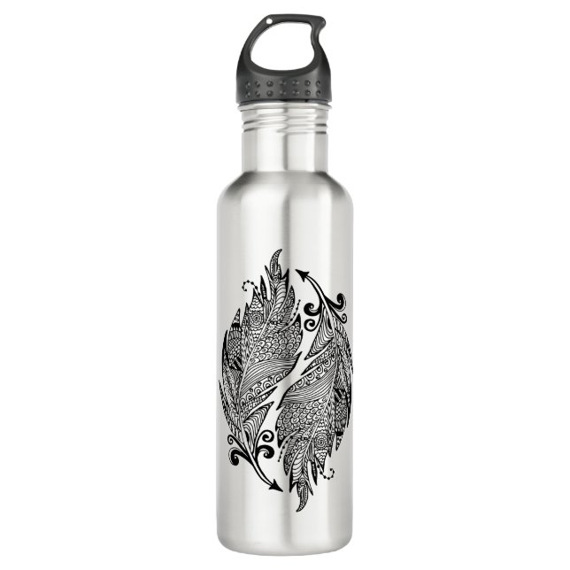 Inspired Sketch Of Feathers Water Bottle (Front)