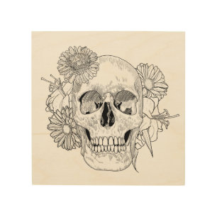 Inspired Skull And Flowers 5 Wood Wall Art