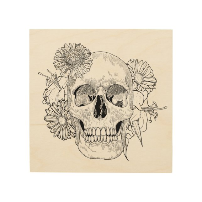 Inspired Skull And Flowers 5 Wood Wall Art (Front)