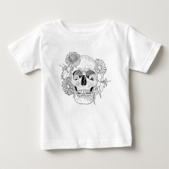 Inspired Skull And Flowers Baby T-Shirt (Front)