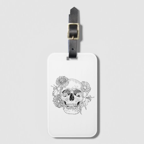 Inspired Skull And Flowers Luggage Tag