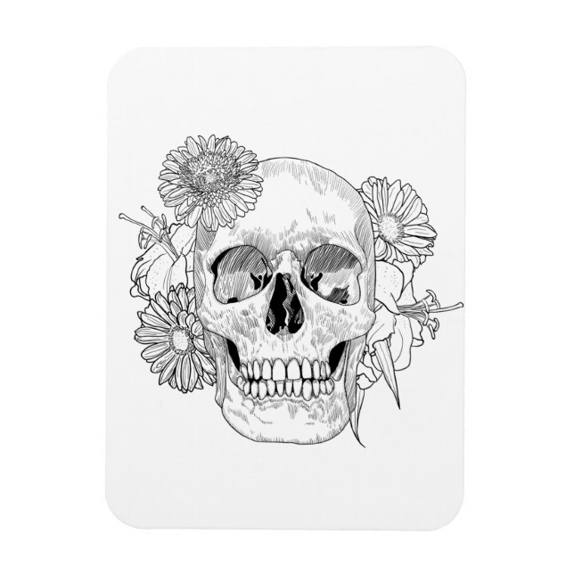 Inspired Skull And Flowers Magnet (Vertical)
