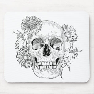 Inspired Skull And Flowers Mouse Pad