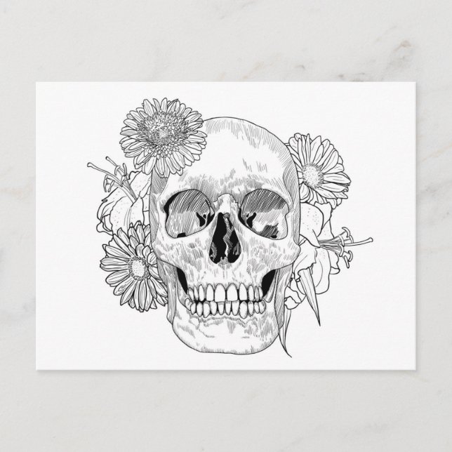 Inspired Skull And Flowers Postcard (Front)