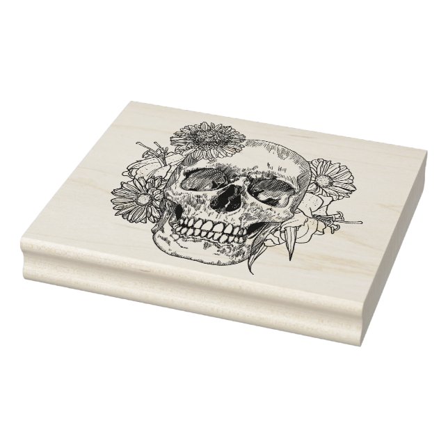 Inspired Skull And Flowers Rubber Stamp (Stamp)