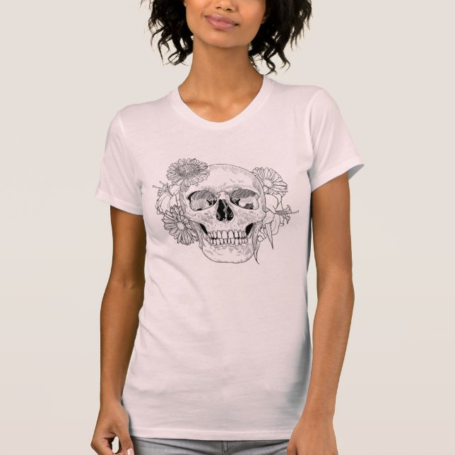 Inspired Skull And Flowers T-Shirt (Front)