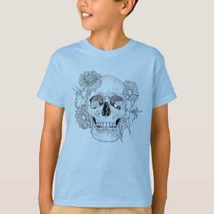 Inspired Skull And Flowers T-Shirt