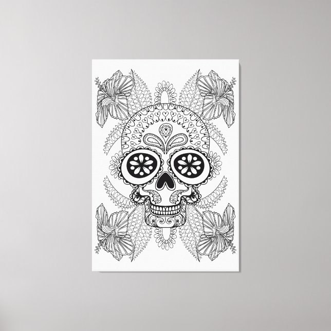 Inspired Skull In Flowers 6 Canvas Print (Front)