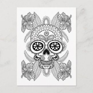 Inspired Skull In Flowers Postcard