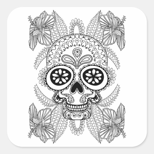 Inspired Skull In Flowers Square Sticker (Front)