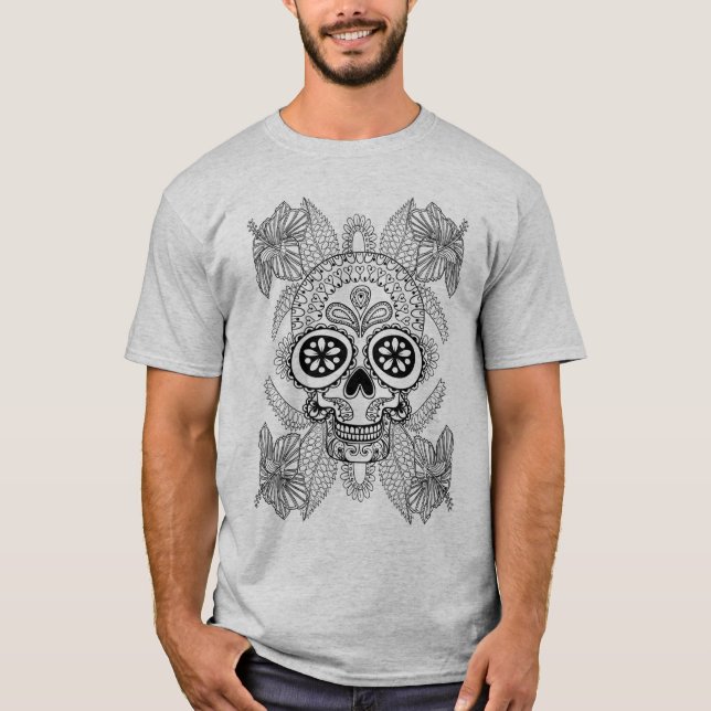 Inspired Skull In Flowers T-Shirt (Front)