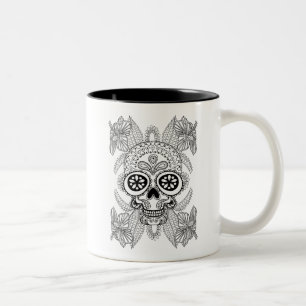 Inspired Skull In Flowers Two-Tone Coffee Mug