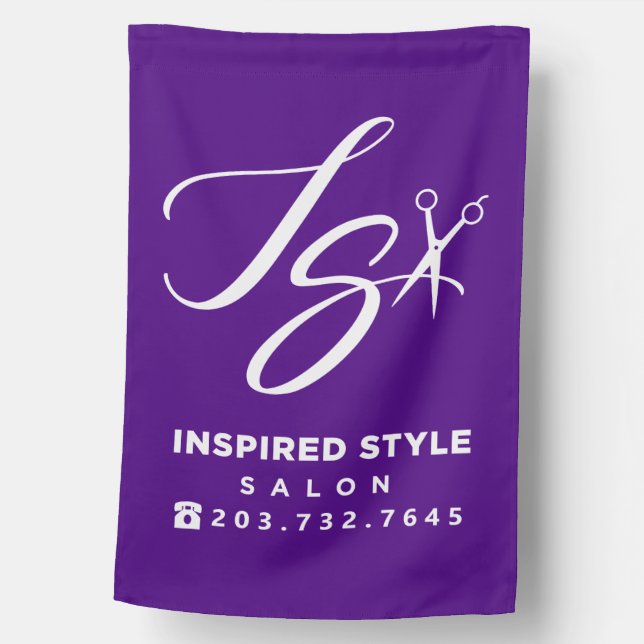 Inspired Style Salon White Foreground on Purple House Flag (Front)