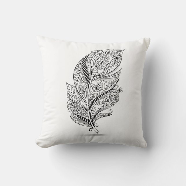 Inspired Tribal Feather Throw Pillow (Front)