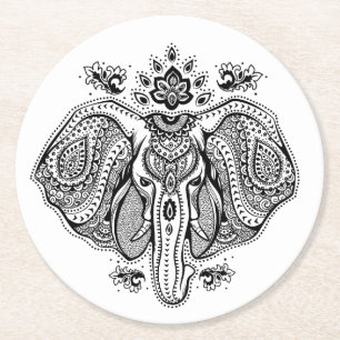 Inspired Vintage Indian Elephant Round Paper Coaster