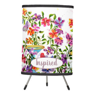 Inspired Watercolor Whimsical Bird Bath Tripod Lamp