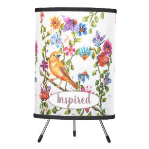 Inspired Watercolor Whimsical Yellow Bird Tripod Lamp
