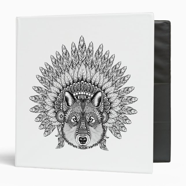 Inspired Wolf In Feathered War Bonnet Binder (Front/Inside)