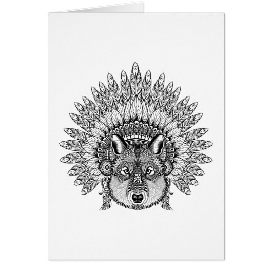 Inspired Wolf In Feathered War Bonnet Cards (Front)