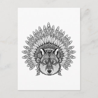 Inspired Wolf In Feathered War Bonnet Postcard