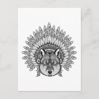 Inspired Wolf In Feathered War Bonnet Postcard
