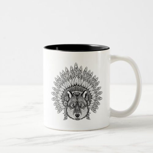 Inspired Wolf In Feathered War Bonnet Two_Tone Coffee Mug