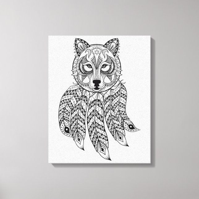 Inspired Wolf With Dreamcatcher 6 Canvas Print (Front)