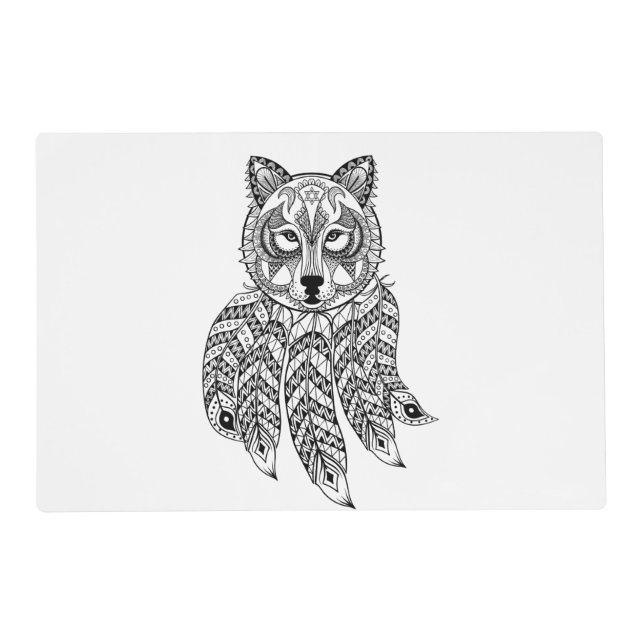 Inspired Wolf With Dreamcatcher Placemat (Front)