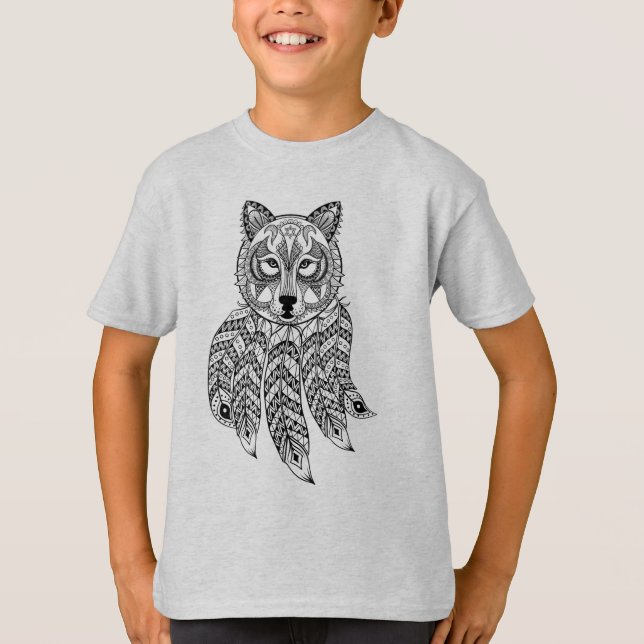 Inspired Wolf With Dreamcatcher T-Shirt (Front)