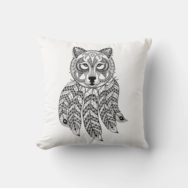 Inspired Wolf With Dreamcatcher Throw Pillow (Front)