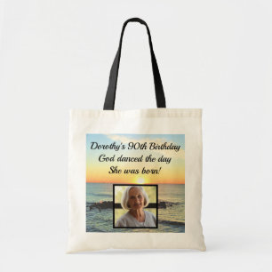 INSPIRING 90TH BIRTHDAY PERSONALIZED PHOTO SUNRISE TOTE BAG