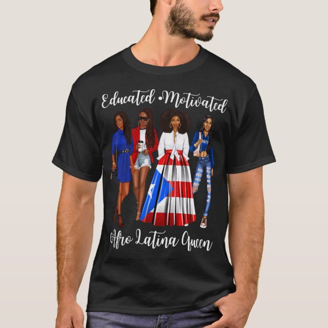 Inspiring Afro Latina Queen Puerto Rican Womans Ri T-Shirt (Front)
