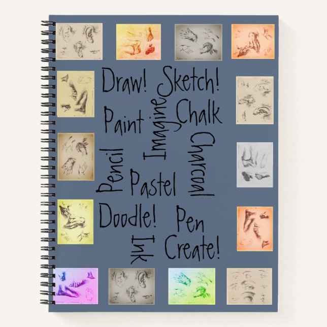 Inspiring Art Words Antique Drawings Notebook (Front)